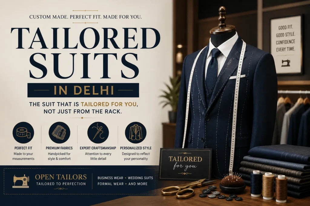 Best ways to find a reputable tailor in Delhi offering custom tailoring, premium fabrics, expert craftsmanship, and perfectly fitted suits.